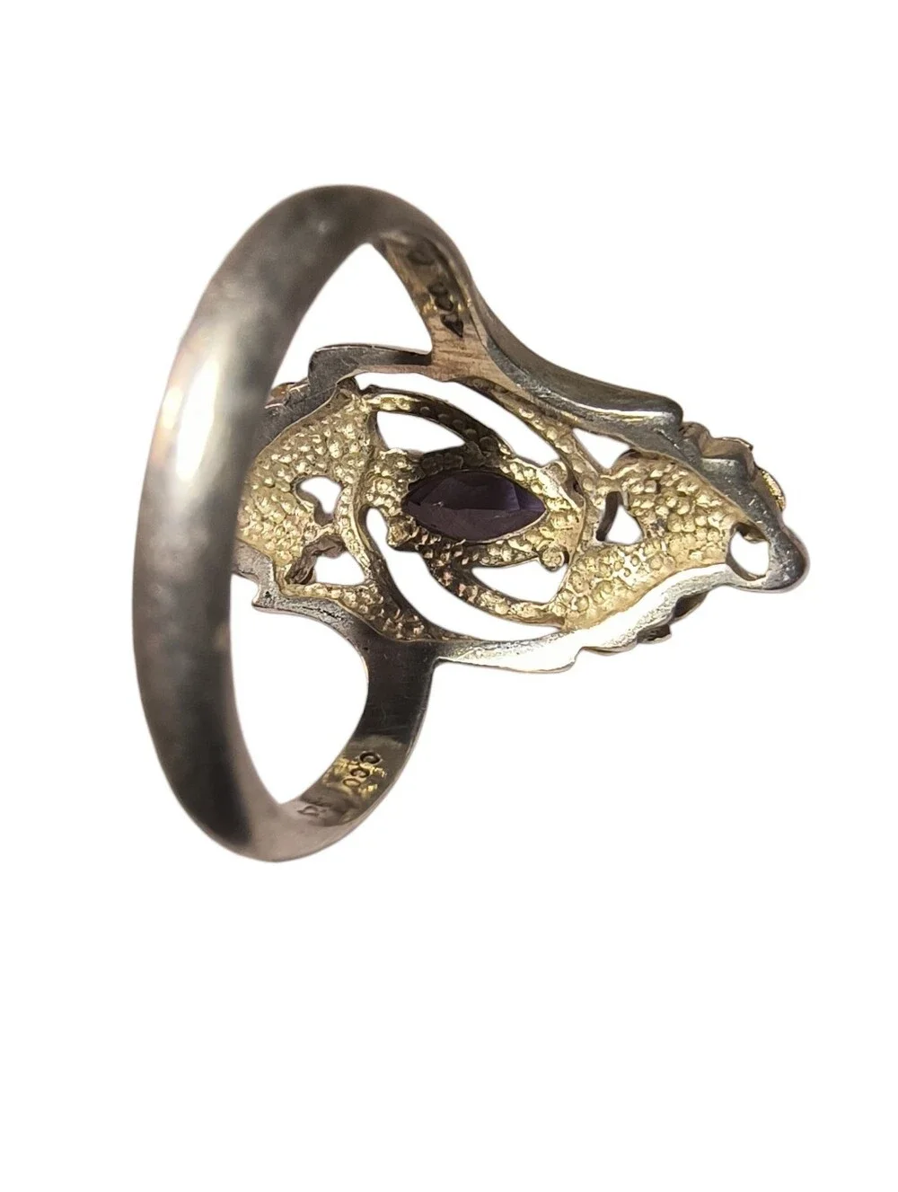 Vintage Coleman Co. Sterling And Amethyst Black Hills Gold Leaf Ring